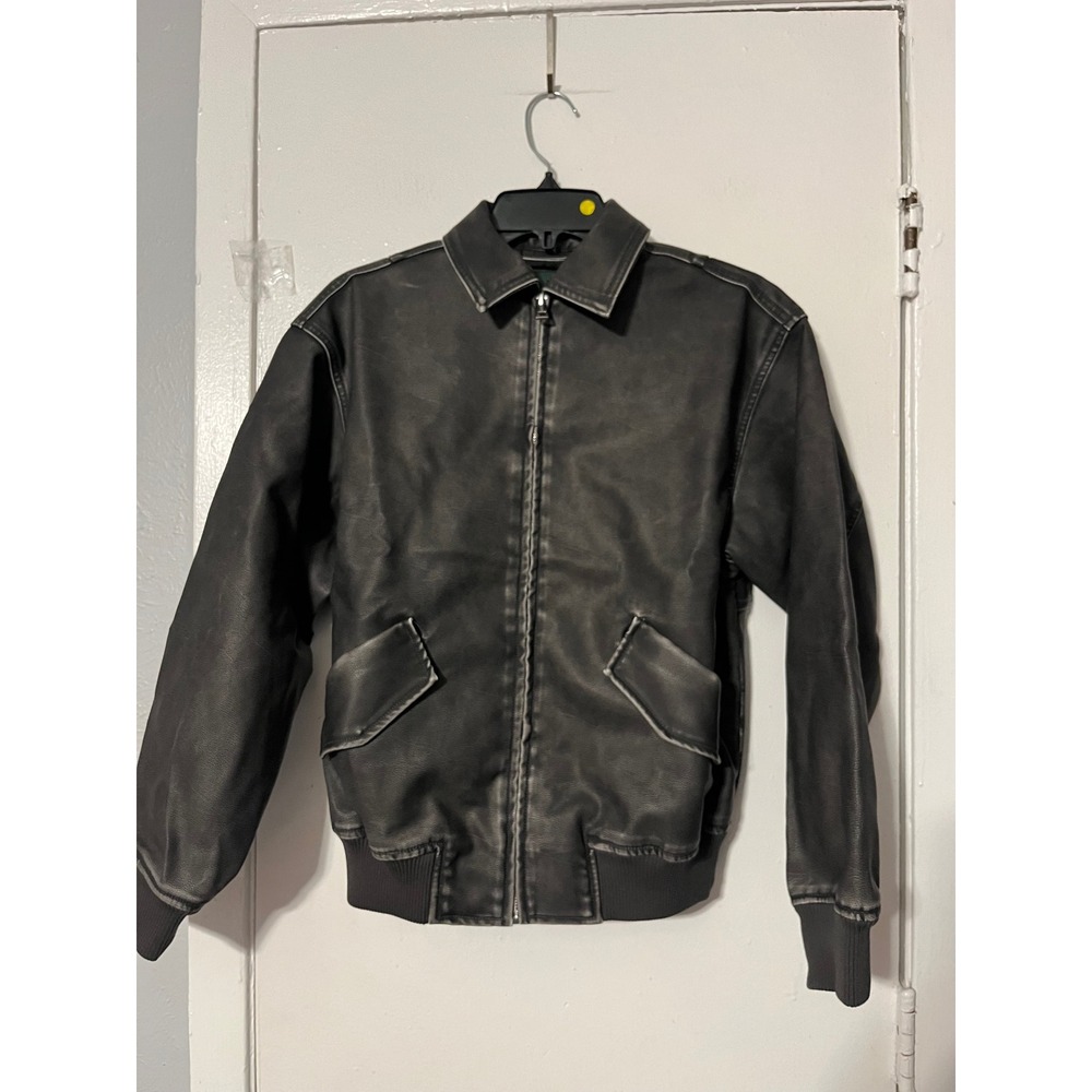 Wild Fable Women Ebony Distressed Faux Leather Bomber Jacket XXS NWT